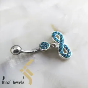 Sterling Silver Rhodium Vermeil Baby Blue Infinity Navel Piercing