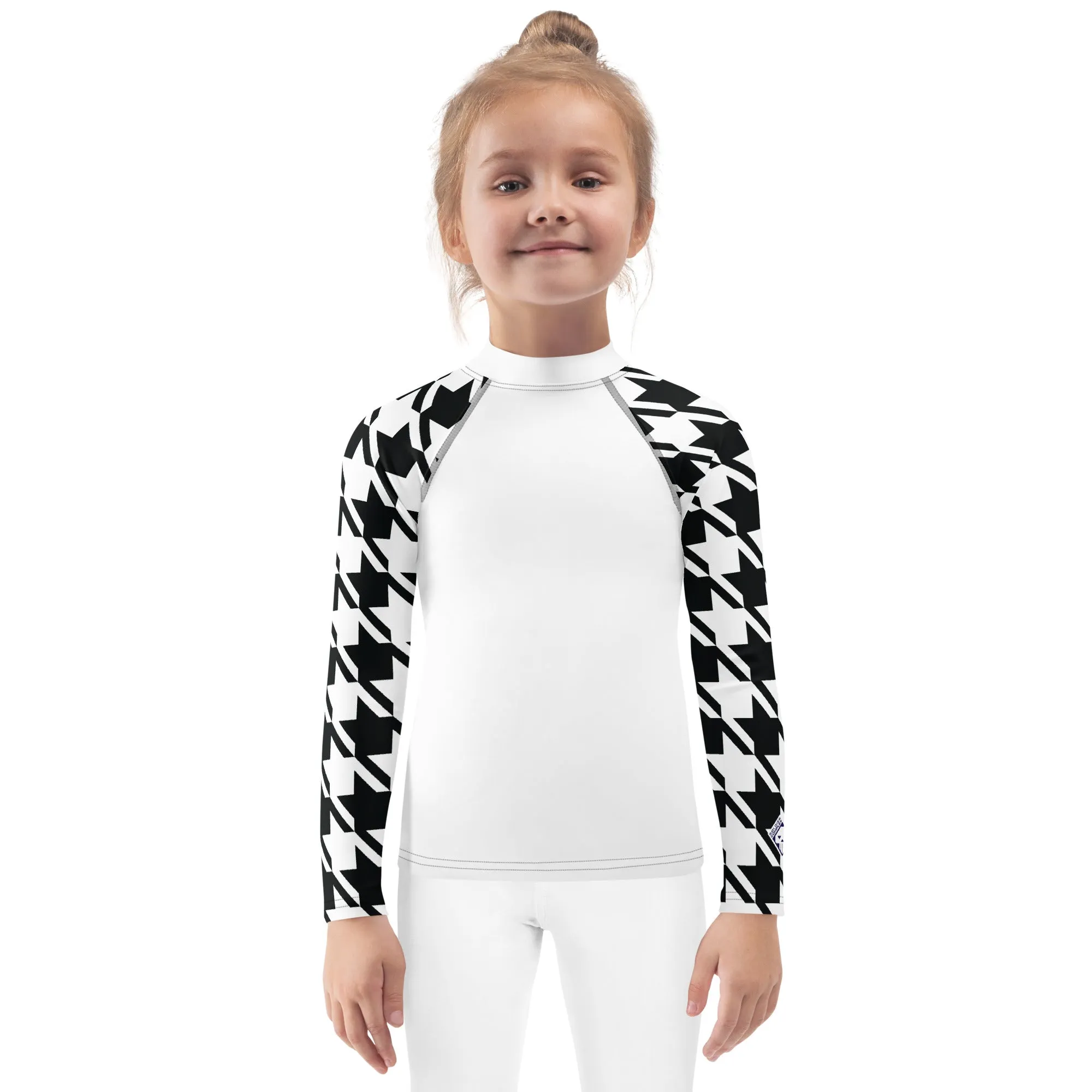 Stylish Protection: Girl's Houndstooth Long Sleeve BJJ Rash Guard