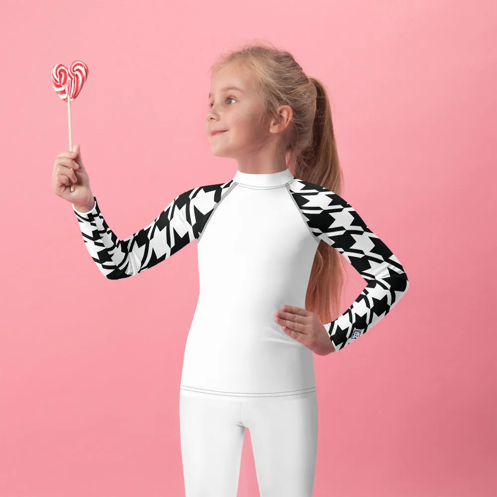 Stylish Protection: Girl's Houndstooth Long Sleeve BJJ Rash Guard