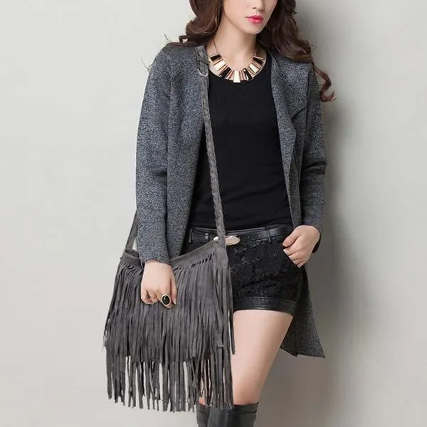 Suede Vintage Woven Fringe Bag 79955914C