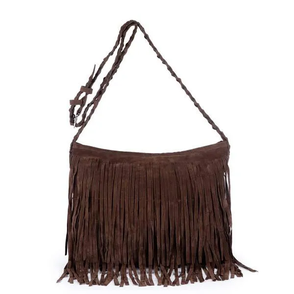 Suede Vintage Woven Fringe Bag 79955914C