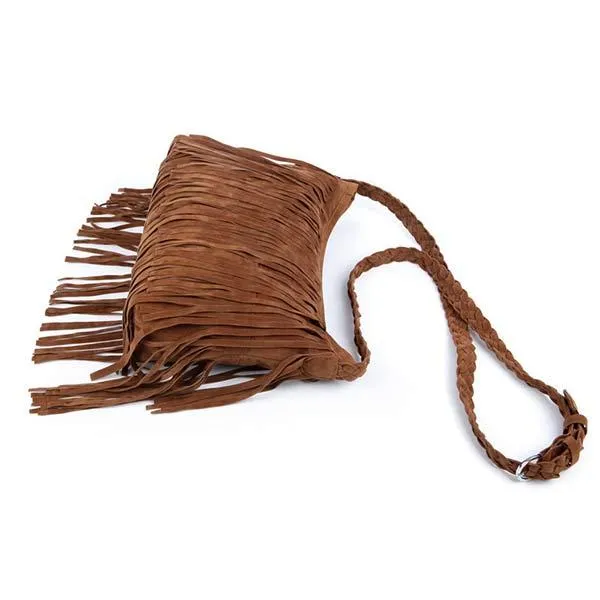 Suede Vintage Woven Fringe Bag 79955914C