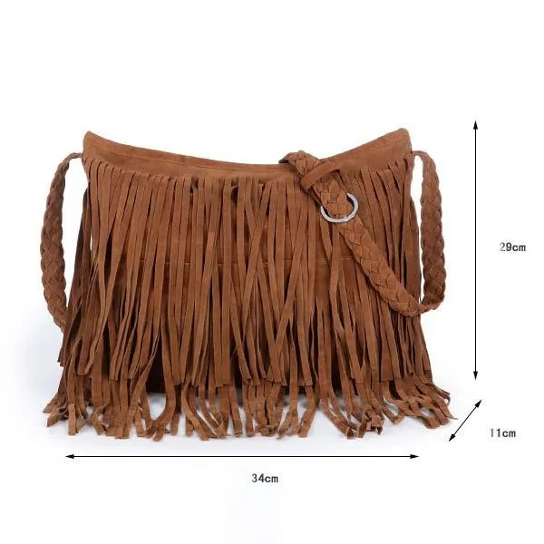 Suede Vintage Woven Fringe Bag 79955914C