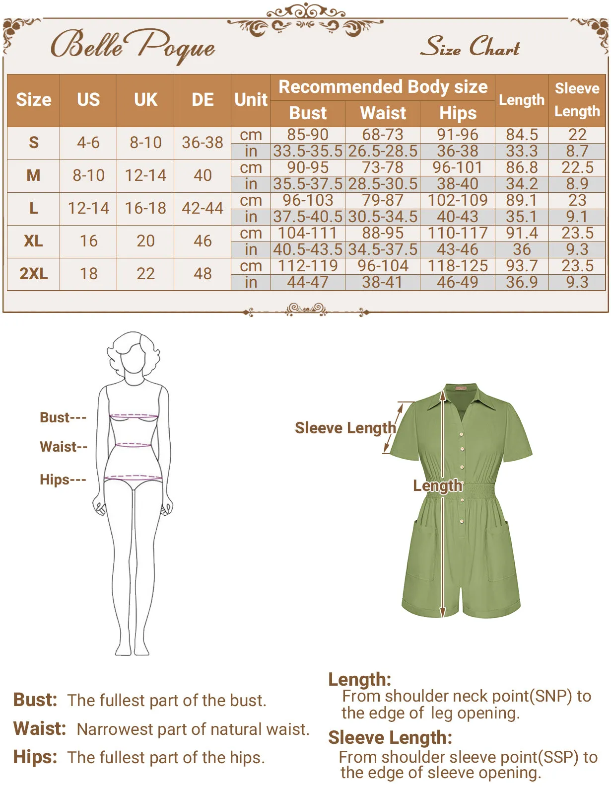 Summer Short Sleeve Rompers for Women Elastic Wasit Button Down Cotton Cargo Jumpsuits with Pockets