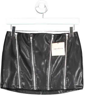 Superdown Black Faux Leather Zip Detail Mini Skirt UK XS