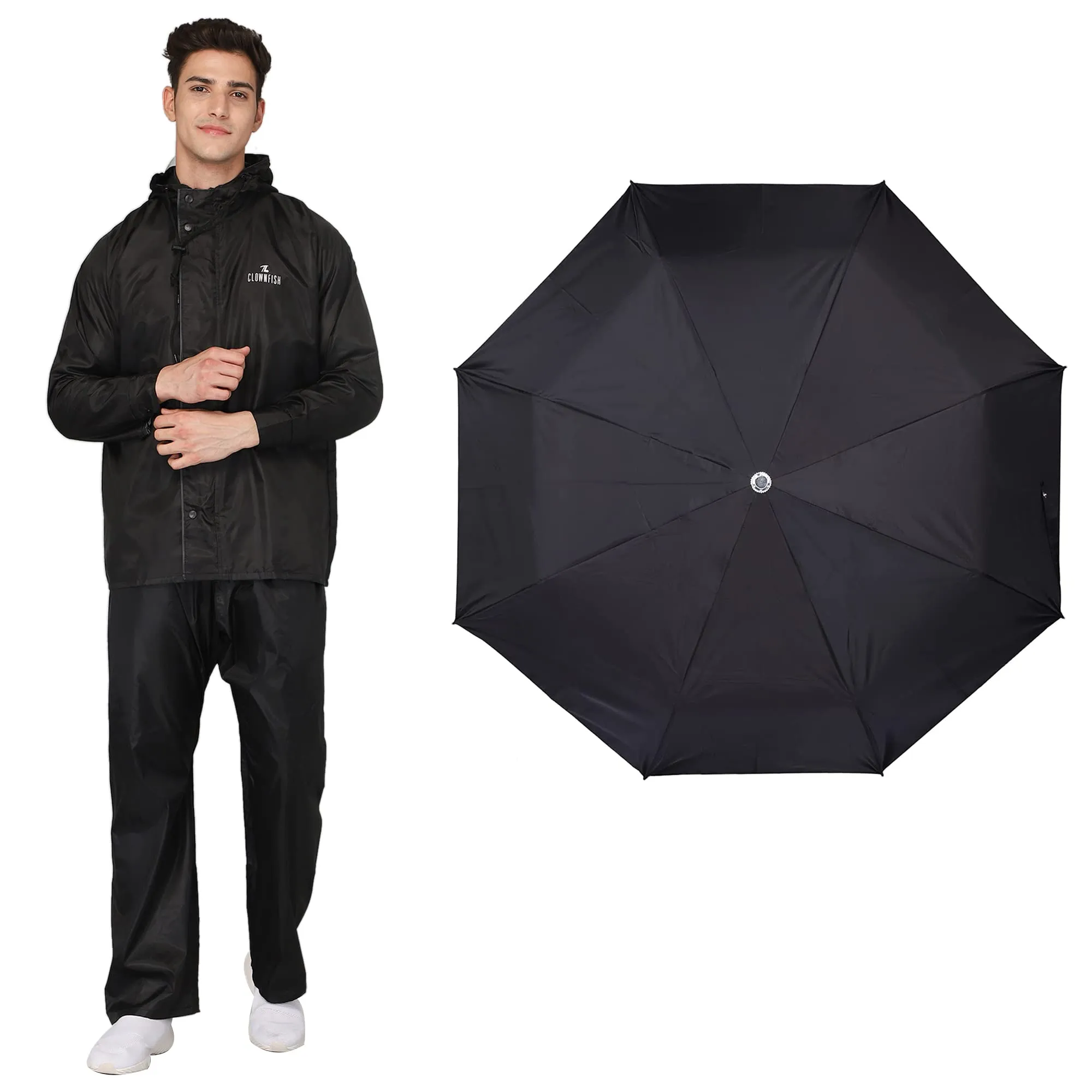 THE CLOWNFISH Combo Of Rain Coat for Men Waterproof Polyester (Black 2XL) Umbrella Savior Series 3 Fold Waterproof Polyester (Black)