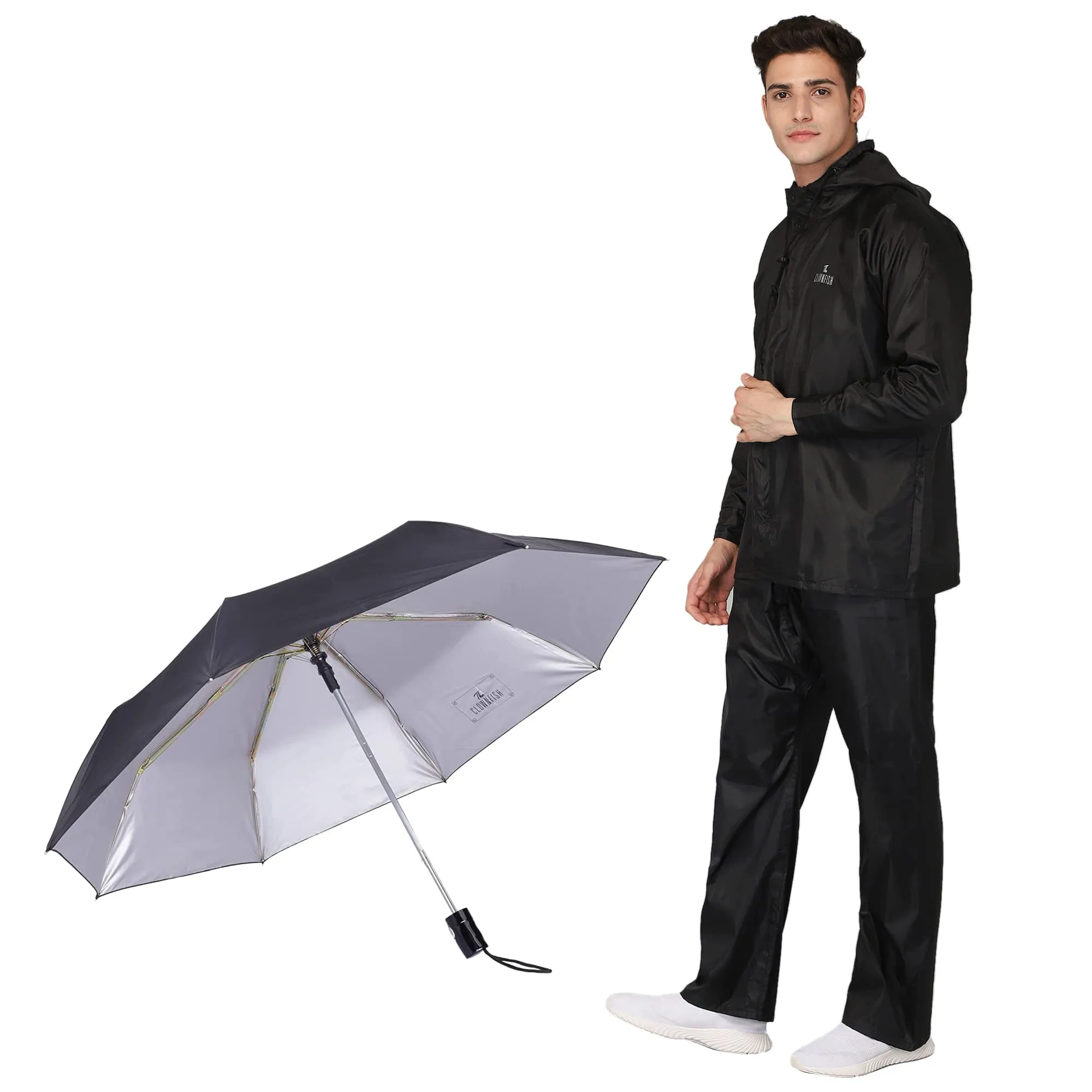 THE CLOWNFISH Combo Of Rain Coat for Men Waterproof Polyester (Black 2XL) Umbrella Savior Series 3 Fold Waterproof Polyester (Black)