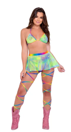 Tie-Dye Fishnet Flare Skirt