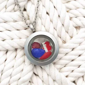 Tiny Bright Red, Deep Red and Cobalt Blue "I Love Mom" Sea Glass Locket | #1576