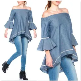 Top with Bell Sleeves Blue