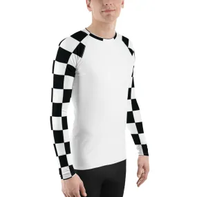 Trendy Training Attire: Men's Checkered BJJ Rash Guard - Blanc