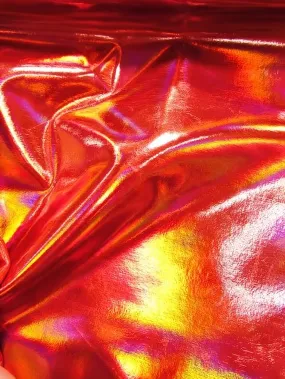 Ultra Holographic Glossy Patent Spandex Vinyl Fabric / Red / Sold By The Yard (Second Quality Goods)