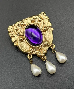 【USA輸入】 ヴィンテージ パープル カボション パール ブローチ/Vintage Purple Cabochon Pearl Brooch