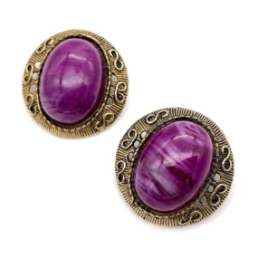 【USA輸入】ヴィンテージ パープル カボション イヤリング/Vintage Purple Cabochon Clip On Earrings