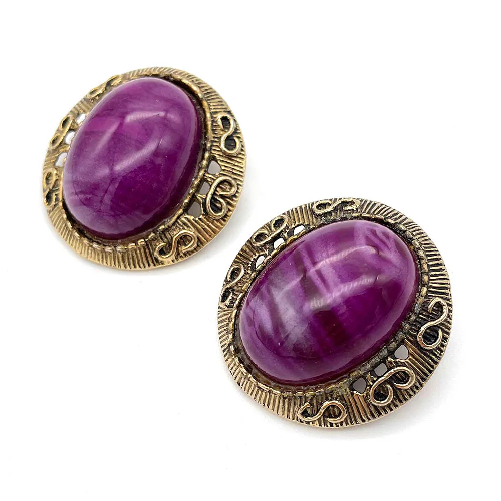 【USA輸入】ヴィンテージ パープル カボション イヤリング/Vintage Purple Cabochon Clip On Earrings