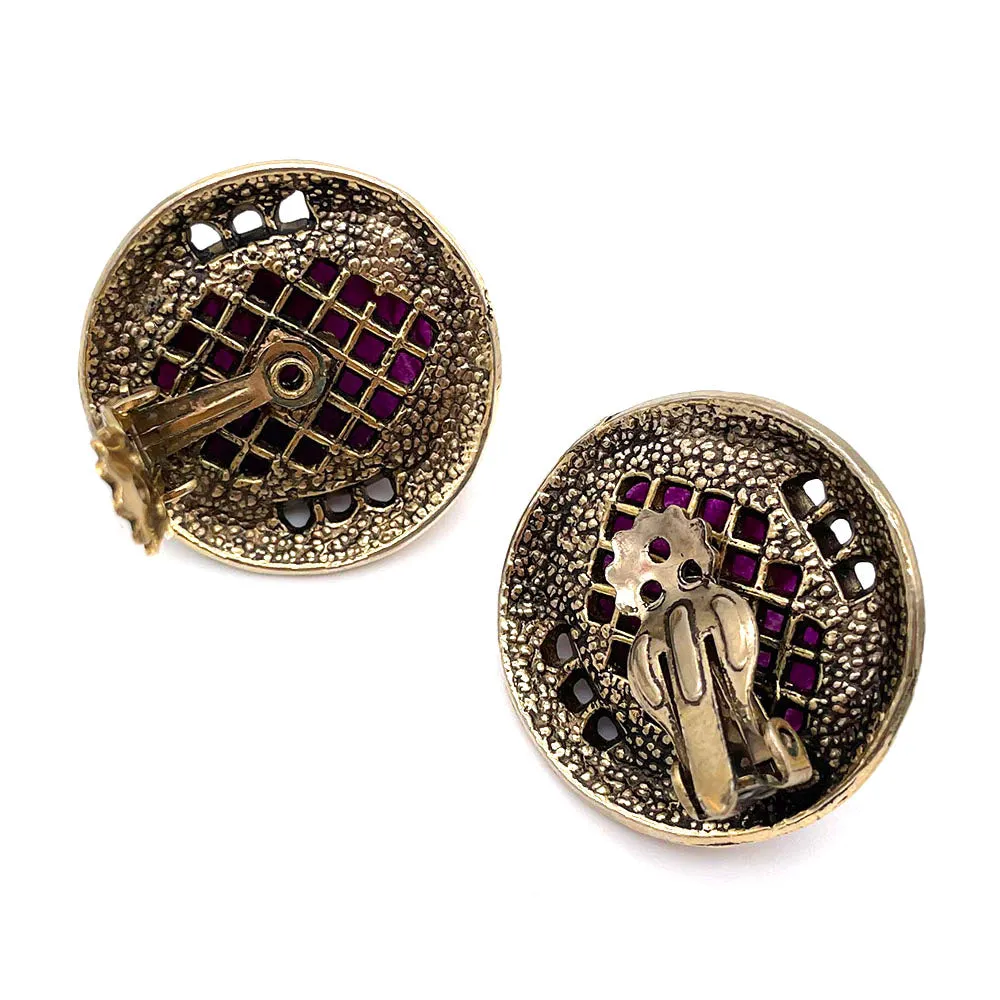 【USA輸入】ヴィンテージ パープル カボション イヤリング/Vintage Purple Cabochon Clip On Earrings