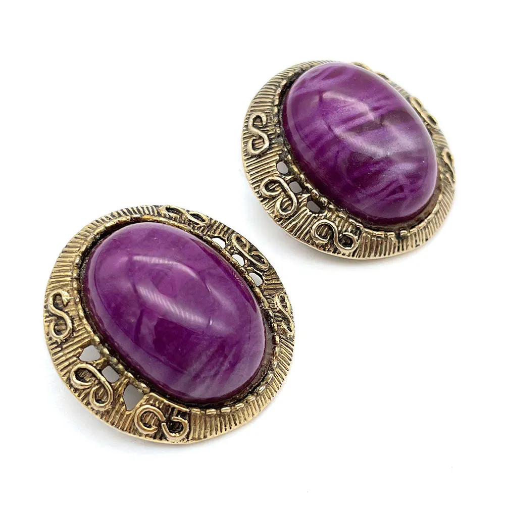 【USA輸入】ヴィンテージ パープル カボション イヤリング/Vintage Purple Cabochon Clip On Earrings