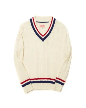 V Neck Cricket Sweater Blue&Red