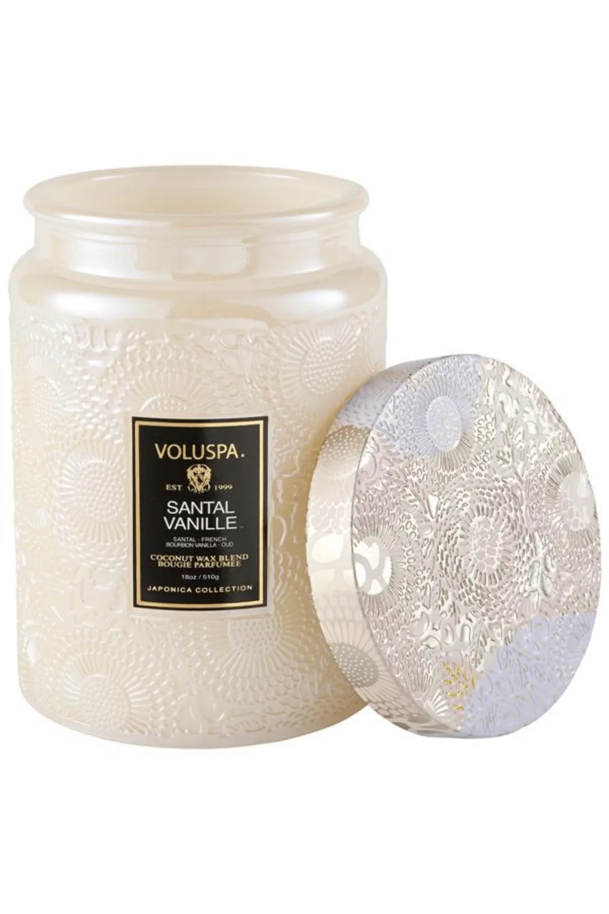 Voluspa Large Embossed Glass Jar - Santal Vanille