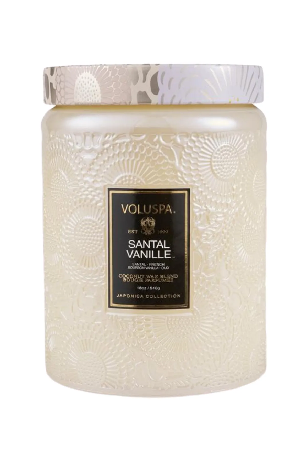 Voluspa Large Embossed Glass Jar - Santal Vanille