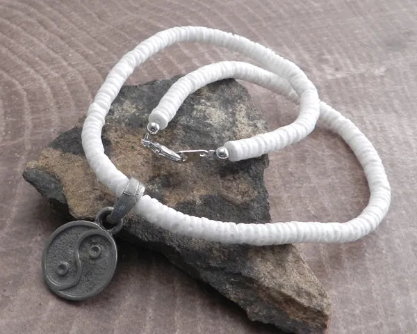 White Pukka Necklace with Yin/Yang