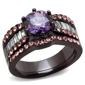 WildKlass Stainless Steel Ring IP Dark Brown (IP Coffee) Women AAA Grade CZ Amethyst