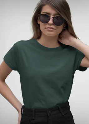 Women Solid Half Sleeve T-Shirt - Moss Green