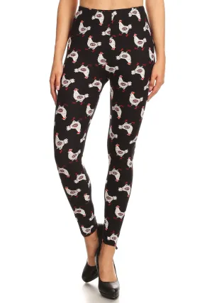 Women's 3 X 5X Chicken with Eggs Pattern Printed Leggings