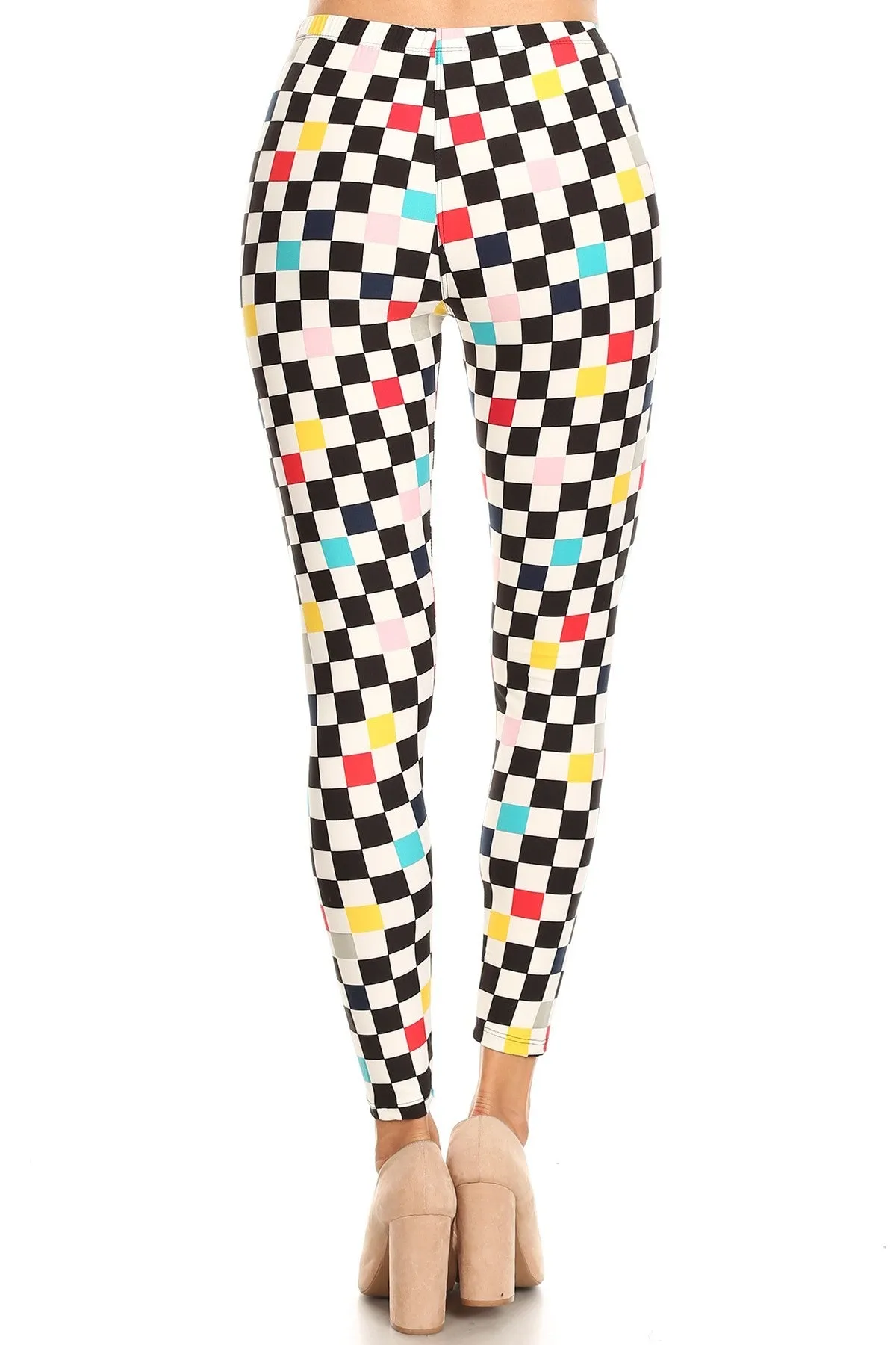 Women's 3X 5X Colorful Checkered Pattern Printed Leggings