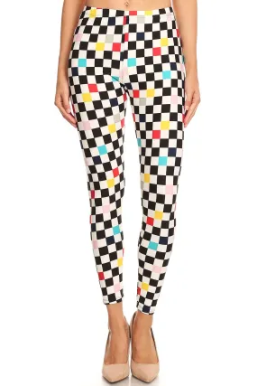 Women's 3X 5X Colorful Checkered Pattern Printed Leggings