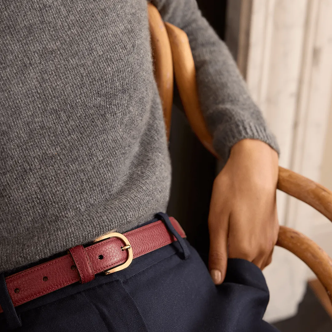 Women's Belt with Round Buckle - Burgundy