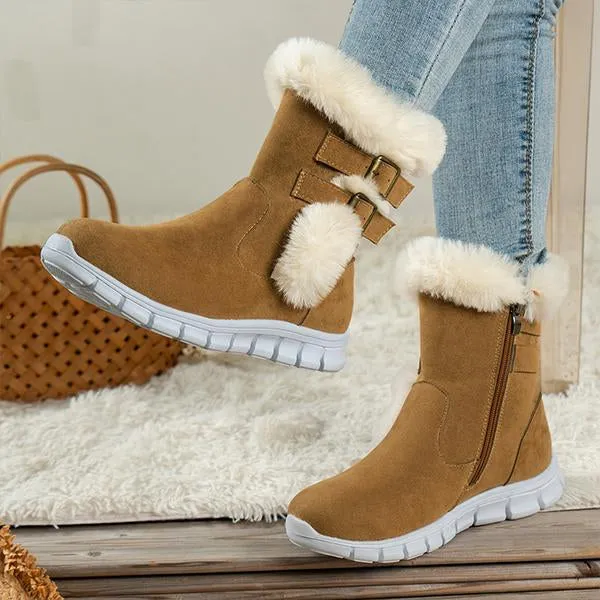 Women's Casual Belt Buckle Plush Thick Sole Snow Boots 93045570S