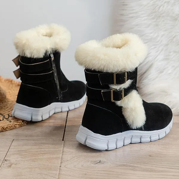 Women's Casual Belt Buckle Plush Thick Sole Snow Boots 93045570S