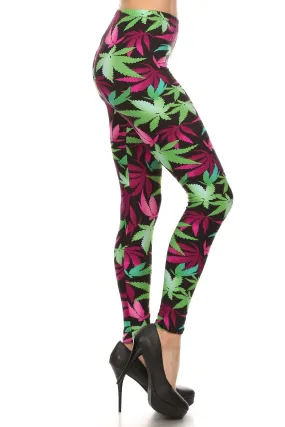 Women's Plus Pot Leaves Plant Pattern Printed Leggings