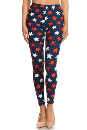 Women's Regular 4th of July Stars Distressed Pattern Printed Leggings