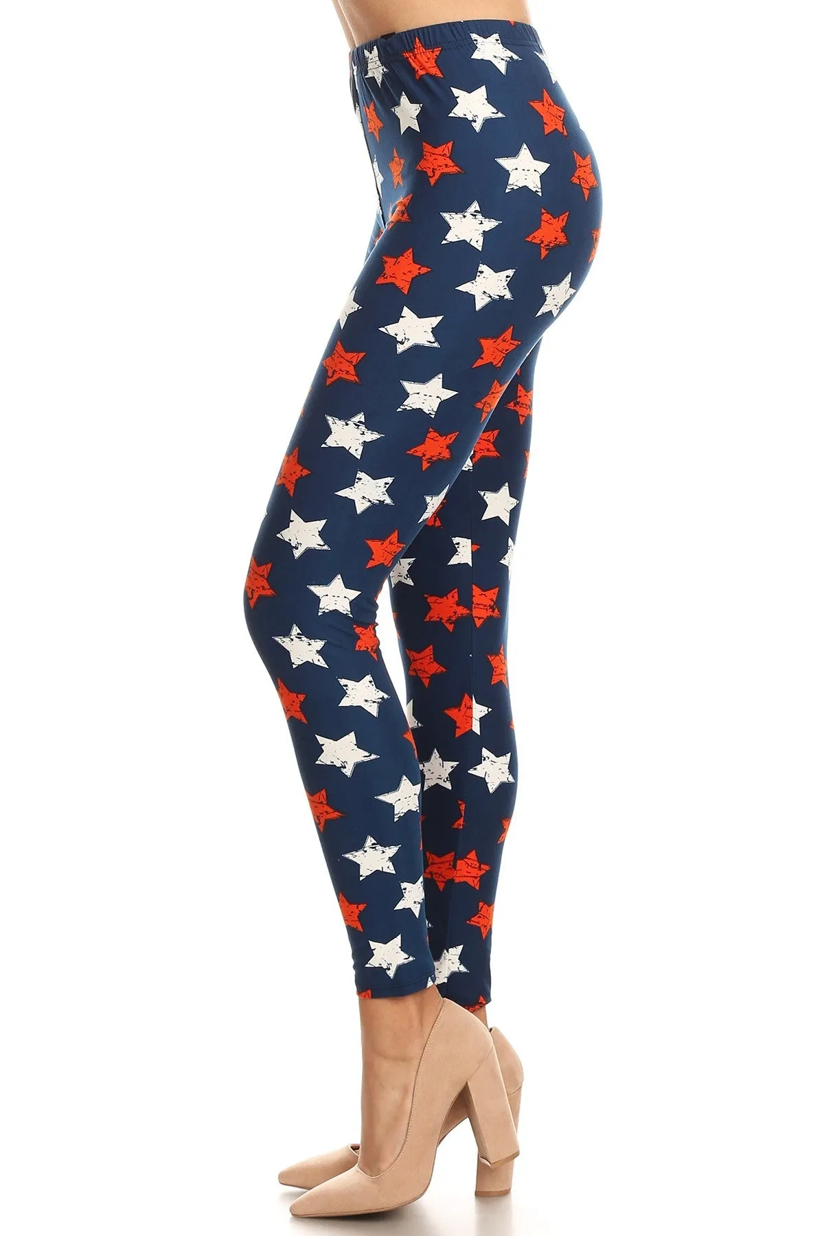 Women's Regular 4th of July Stars Distressed Pattern Printed Leggings