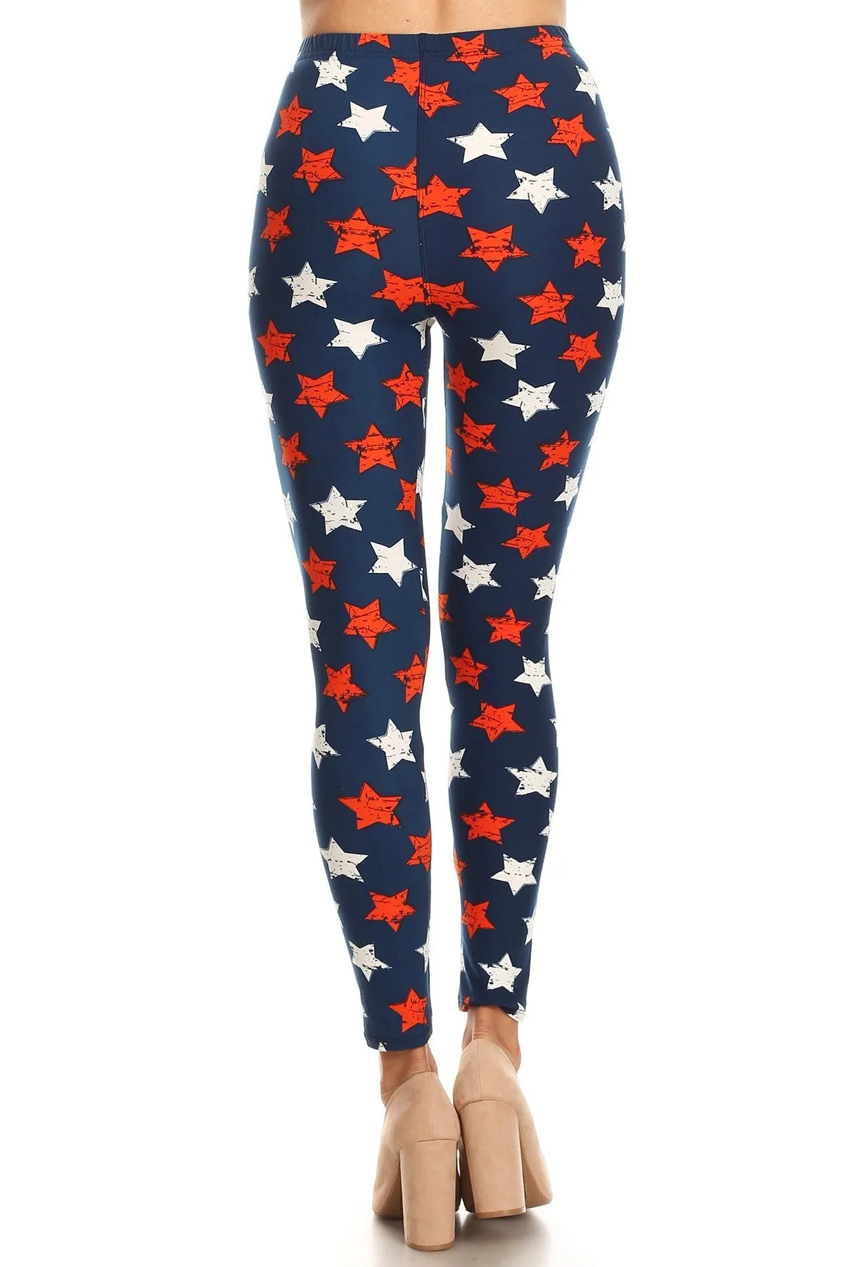 Women's Regular 4th of July Stars Distressed Pattern Printed Leggings