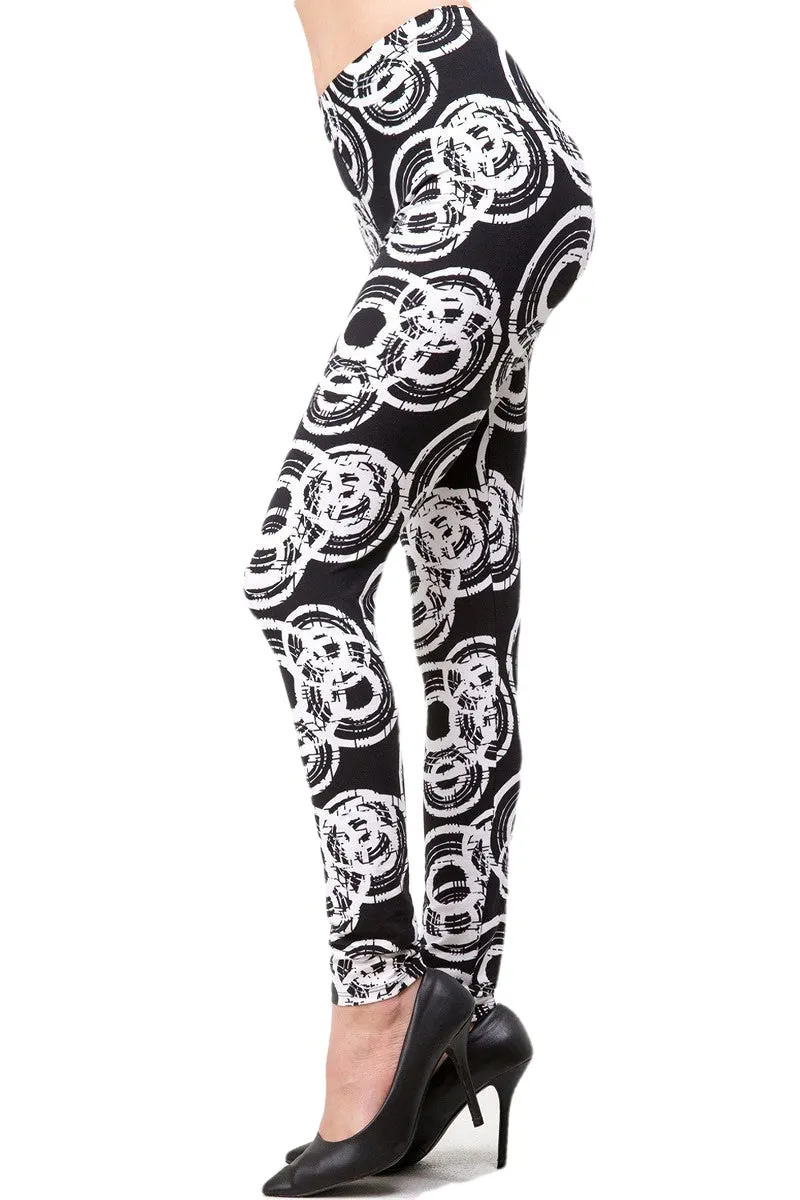 Women's Regular B&W Abstract Circle Pattern Printed Leggings