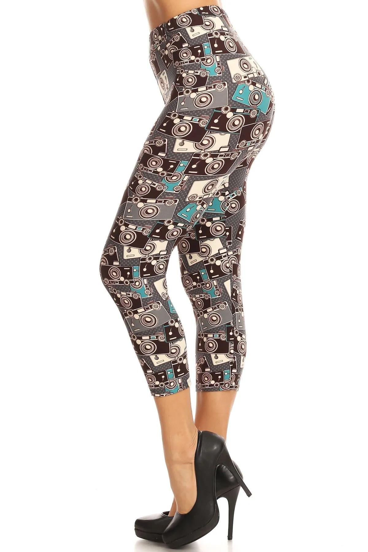 Women's Regular Camera Photography Printed Cropped Capri Leggings