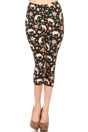 Women's Regular colorful Bunnies Flowers Printed Cropped Capri Leggings